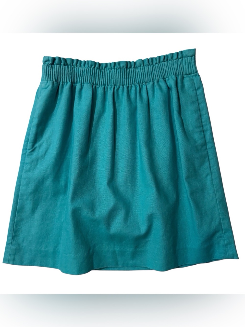 J. Crew Size 6 Green City Mini Skirt Linen Cotton Pockets Pull On Business